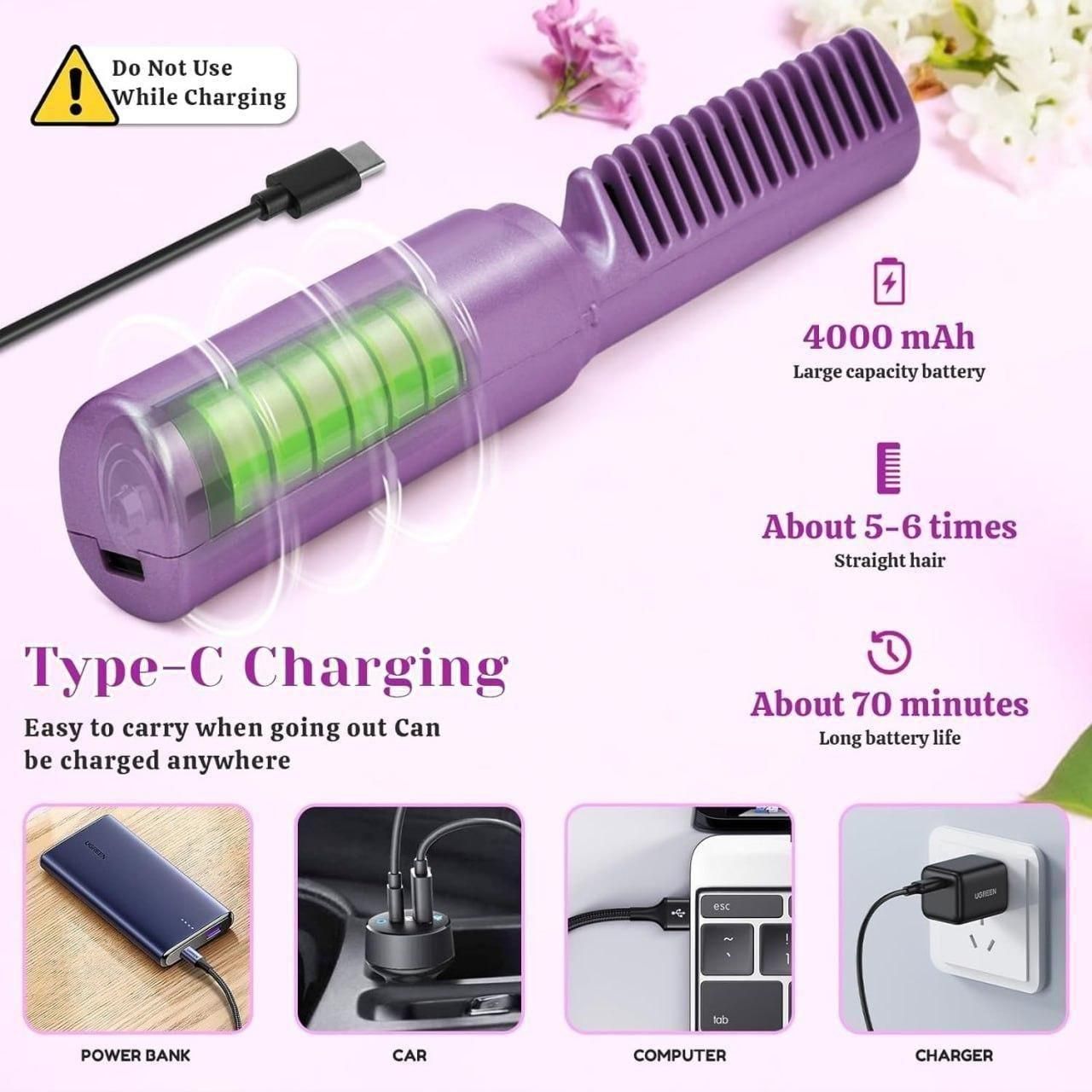 Portable Rechargeable Comb Hair Straightener
